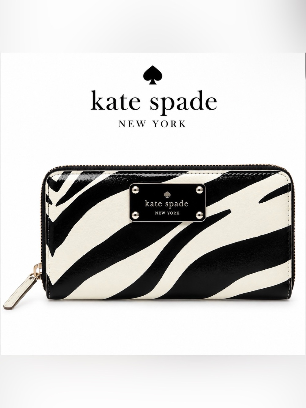 kate spade Zebra Stripe Wallet in black and white